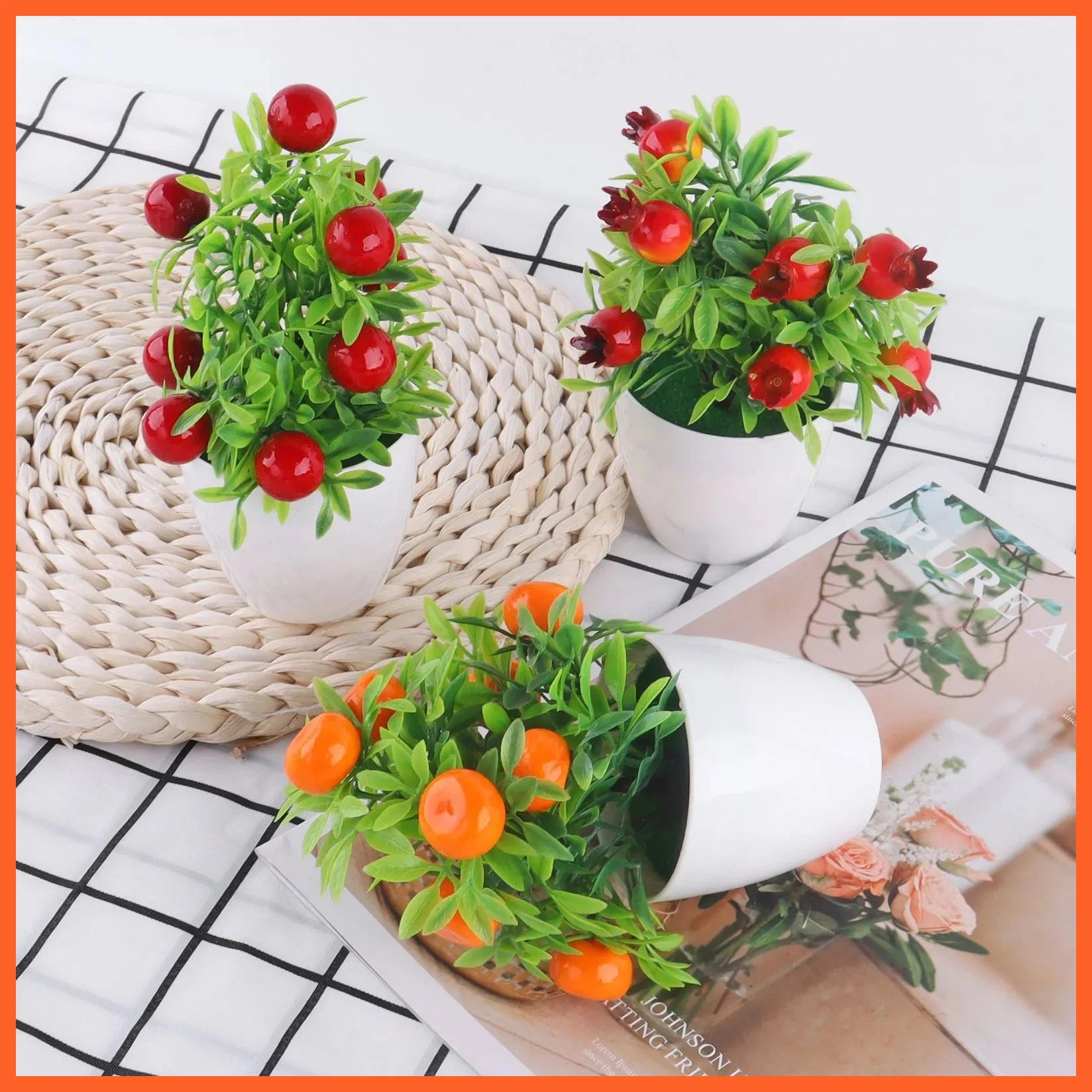 Artificial Bonsai Orange Pomegranate Fruit Tree | Decoration Plastic Garden Fake Plant