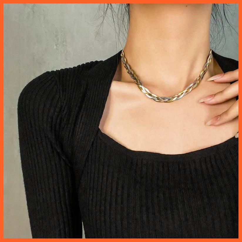 Stainless Steel 3In1 Crossover Snake Chain Necklace Bracelets For Women | Waterproof Jewelry Set