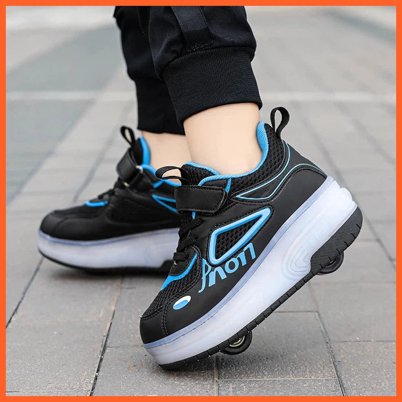 Boys Girl Led Two-Wheel Skates Walking Shoes | Rotating Button Charging Luminous Sneakers