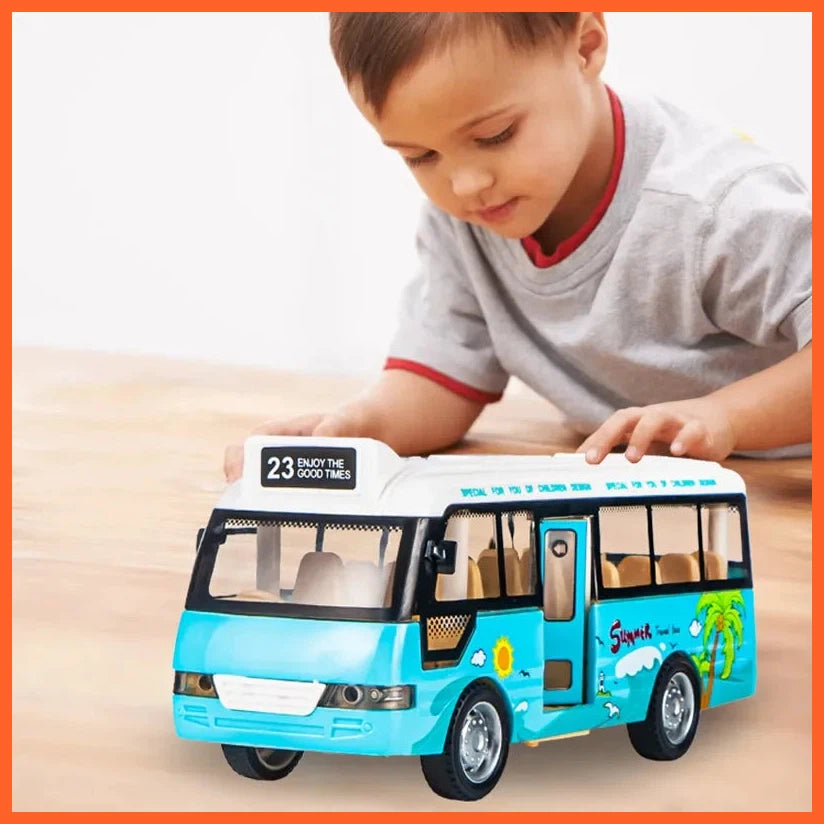 City Bus Toys Cars, Die-Cast Metal Airport Cars For Boys Girls, Pull Back Play Vehicle With Sound, Light Up & Open-Able Doors