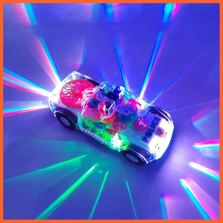 Light Up Transparent Gears Police Car Toy For Kids Bump And Go Toy Car For Boys Girl Educational Toys Car Music Led Effects