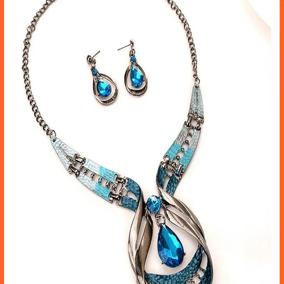 Silver-Plate Luxury Atmospheric Drop Jewel Earrings Necklace Set