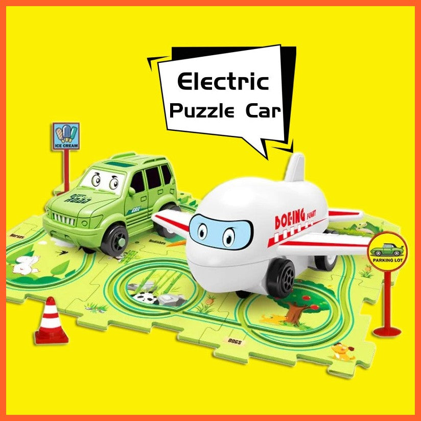 Children Puzzle Electric Railroad Speeder Diy Assembly Electric Car Automatic Rail City Scene Construction Education Toy Gift