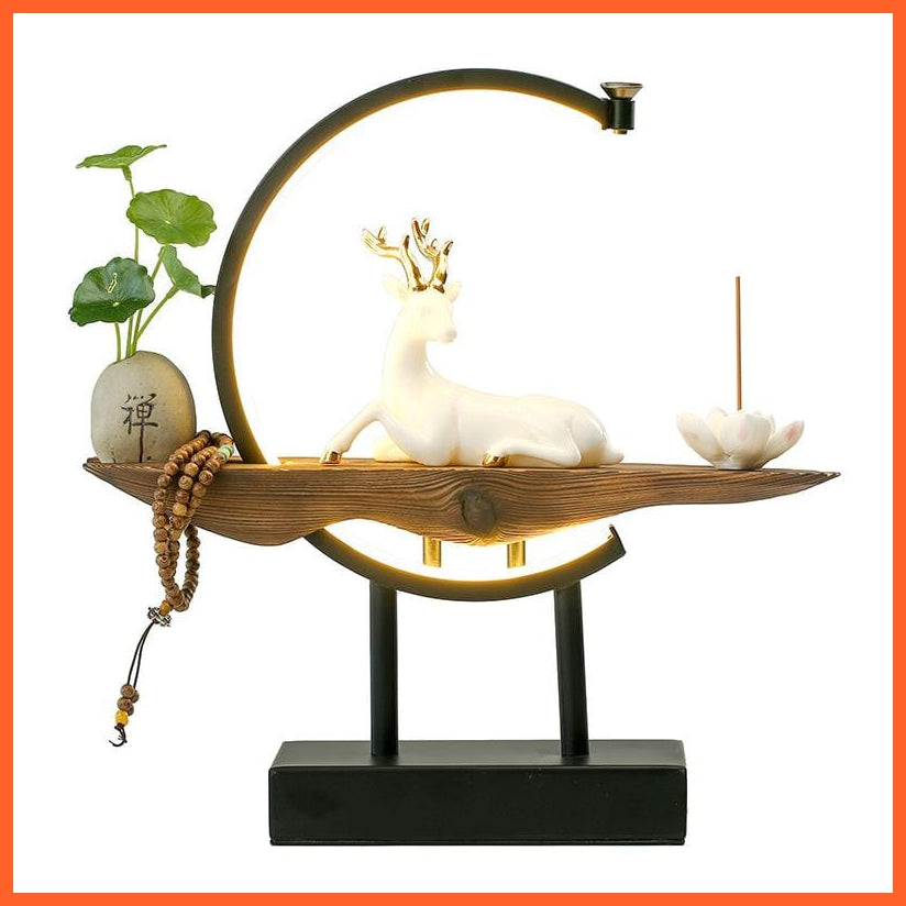 whatagift.com.au Beautiful Buddhist Backflow Incense Holder | Lotus White Deer Incense Holder With Lamp For Home Decoration