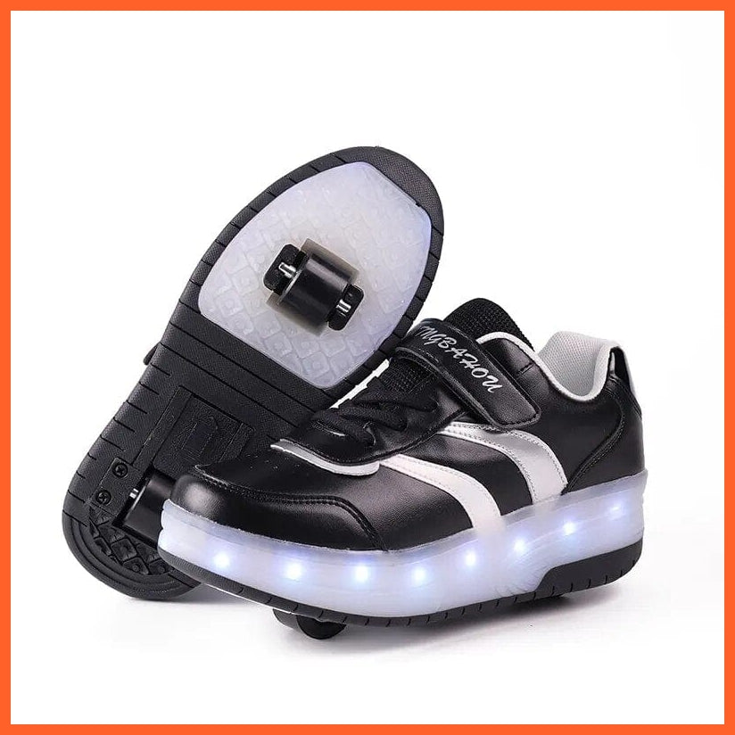 whatagift.com.au Black 096 / 28 (Insole 18CM) Black White Pink Led Roller Shoes Black  |  Kids Led Light Roller Heel Wheel Shoes  | Usb Rechargeable Shoes For Girls & Boys