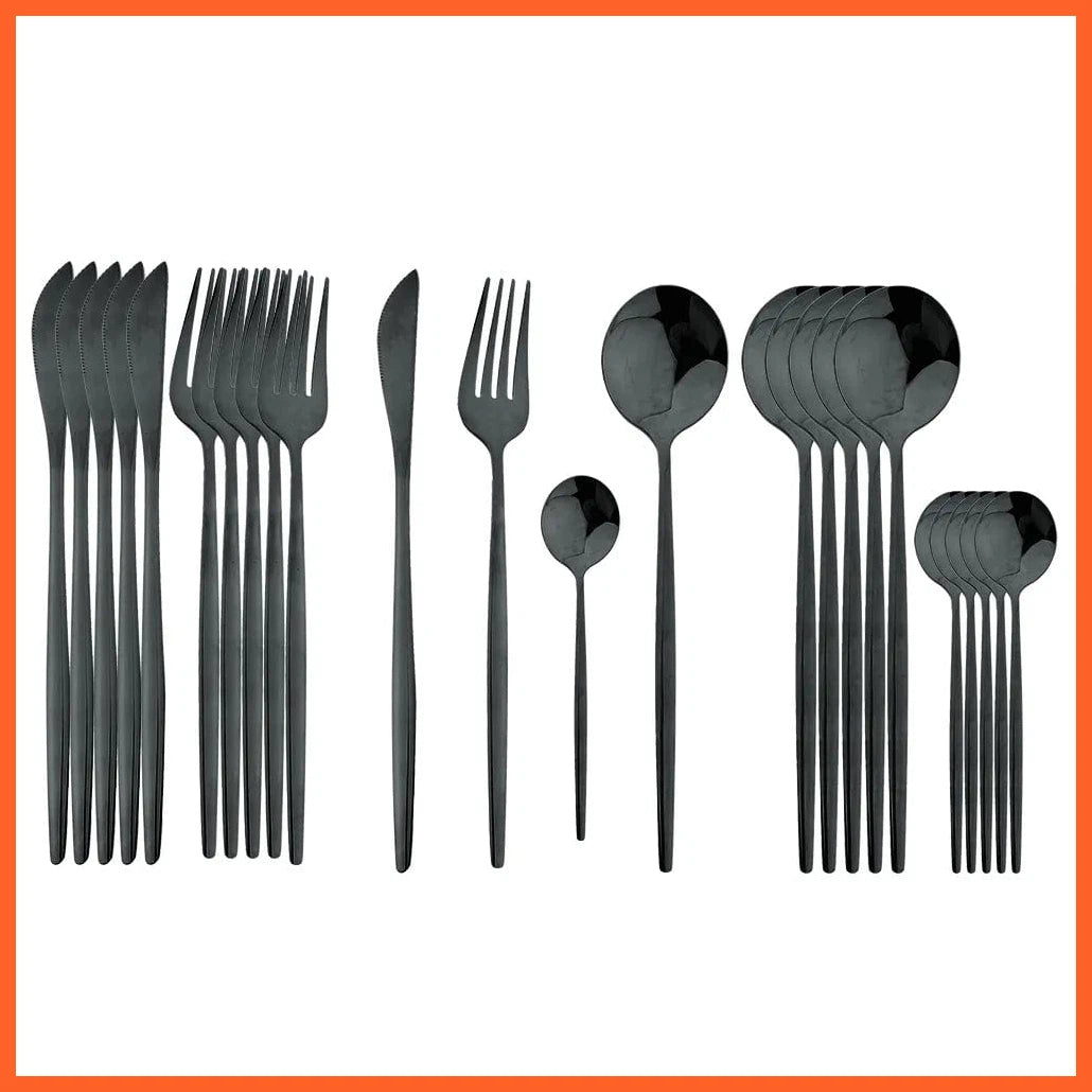 whatagift.com.au Black 24-Piece Black Handle Golden Cutlery Set