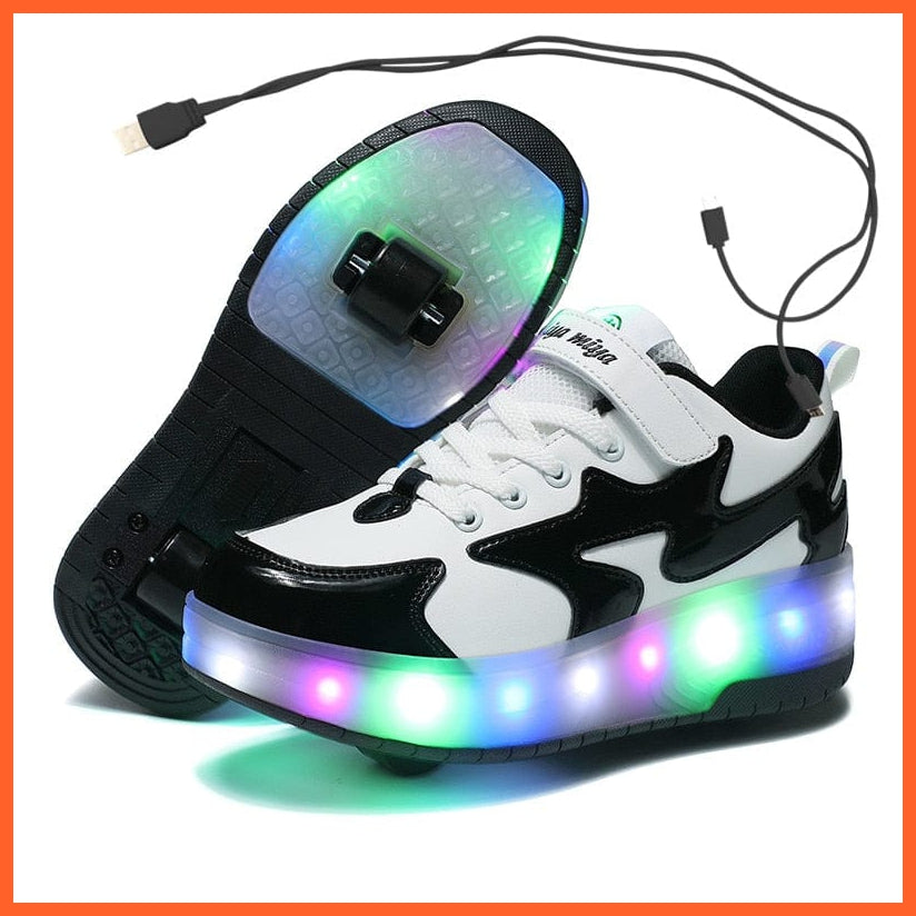 whatagift.com.au Black / 29 Black Silver Pink Led Roller Shoes Black  |  Kids Led Light Roller Heel Wheel Shoes  | USB rechargeable Shoes For Girls & Boys