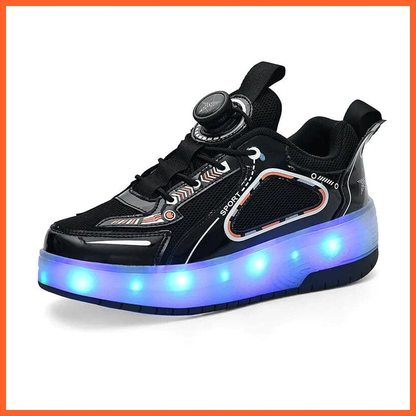 whatagift.com.au Black / 29 Black White Pink Led Roller Shoes Black  |  Kids Led Light Roller Heel Wheel Shoes