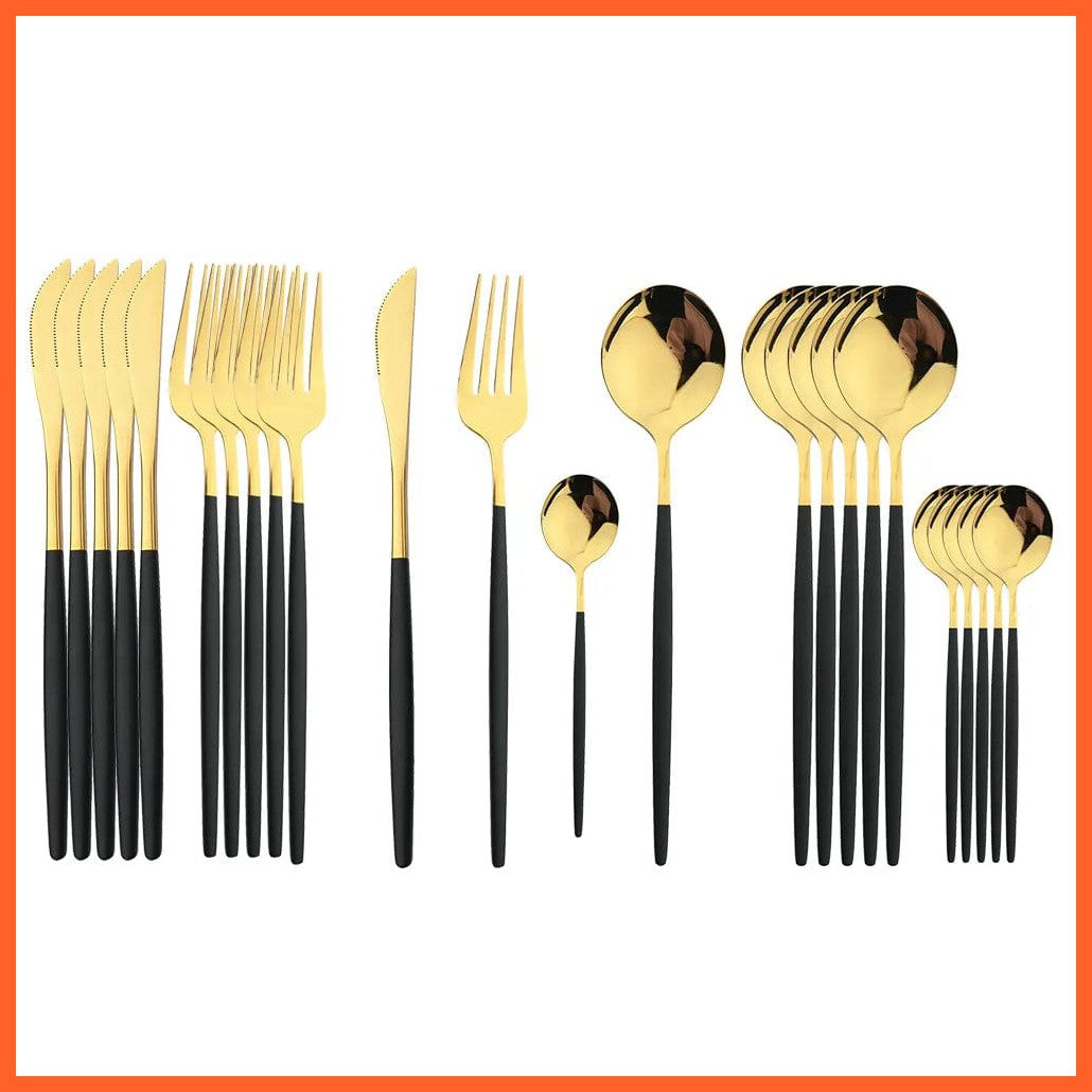whatagift.com.au Black Gold 24-Piece Black Handle Golden Cutlery Set