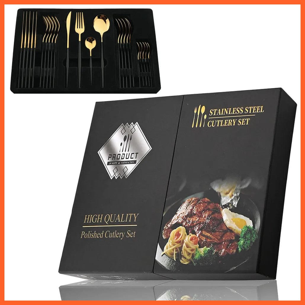 whatagift.com.au Black Gold 24Pcs box 24-Piece Black Handle Golden Cutlery Set