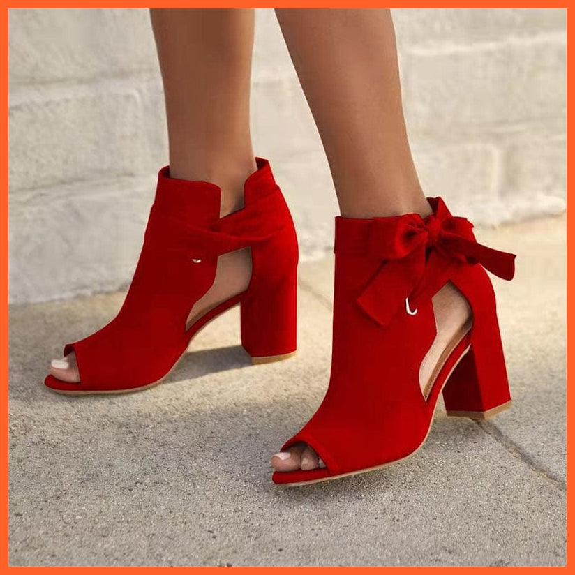 whatagift.com.au Black Red High-heel Sandal | Block Heels For Women | Peep Toe Footwear