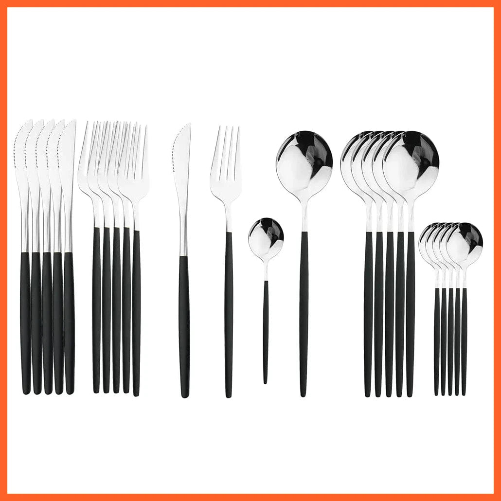 whatagift.com.au Black Silver 24-Piece Black Handle Golden Cutlery Set