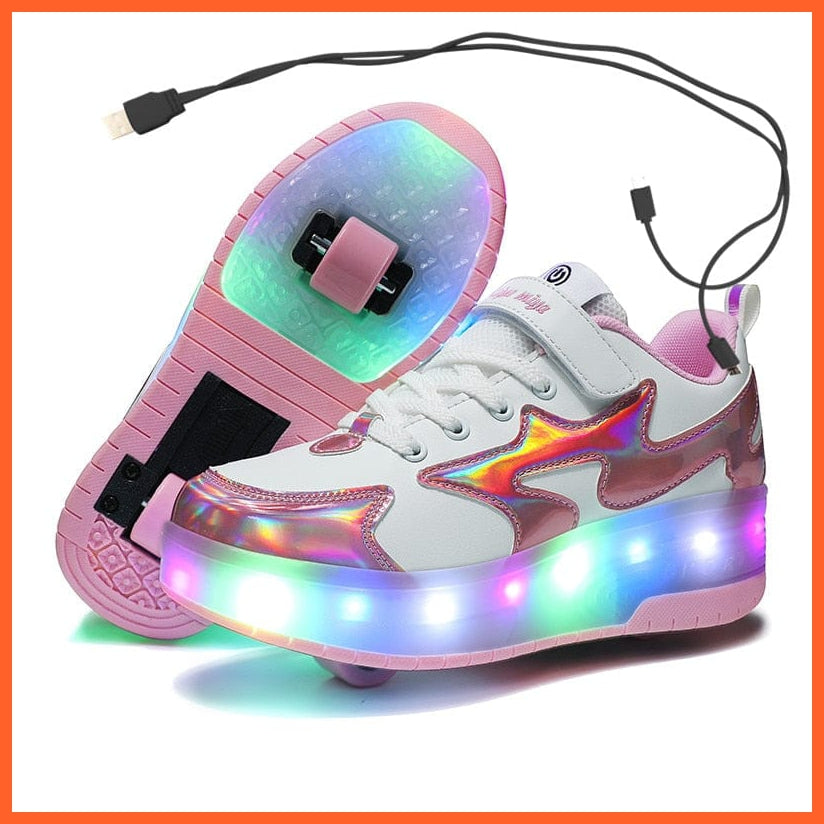 whatagift.com.au Black Silver Pink Led Roller Shoes Black  |  Kids Led Light Roller Heel Wheel Shoes  | USB rechargeable Shoes For Girls & Boys