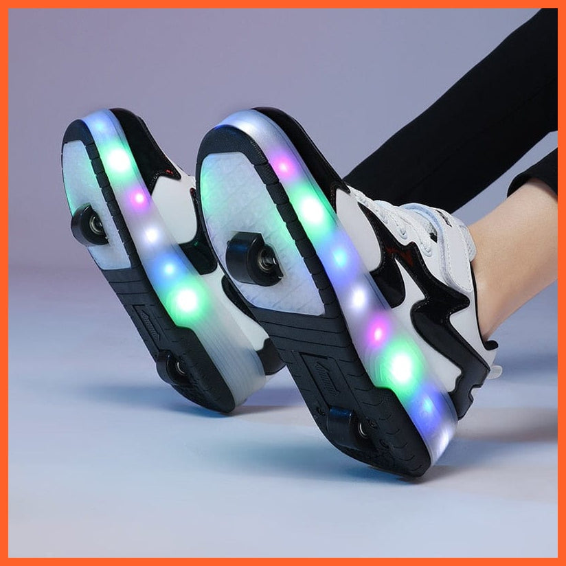 whatagift.com.au Black Silver Pink Led Roller Shoes Black  |  Kids Led Light Roller Heel Wheel Shoes  | USB rechargeable Shoes For Girls & Boys