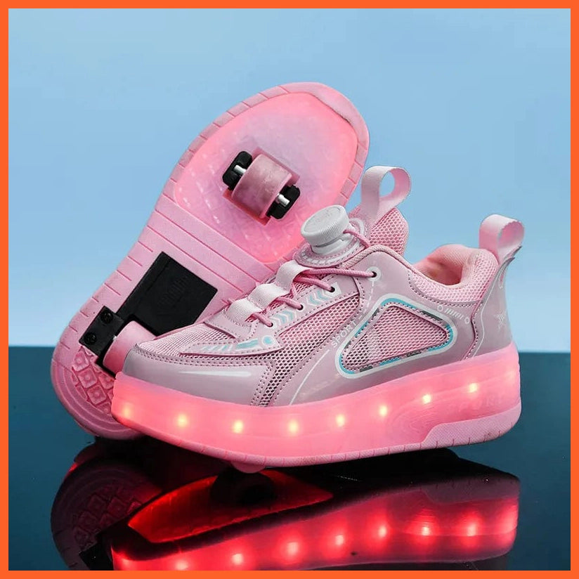 whatagift.com.au Black White Pink Led Roller Shoes Black  |  Kids Led Light Roller Heel Wheel Shoes
