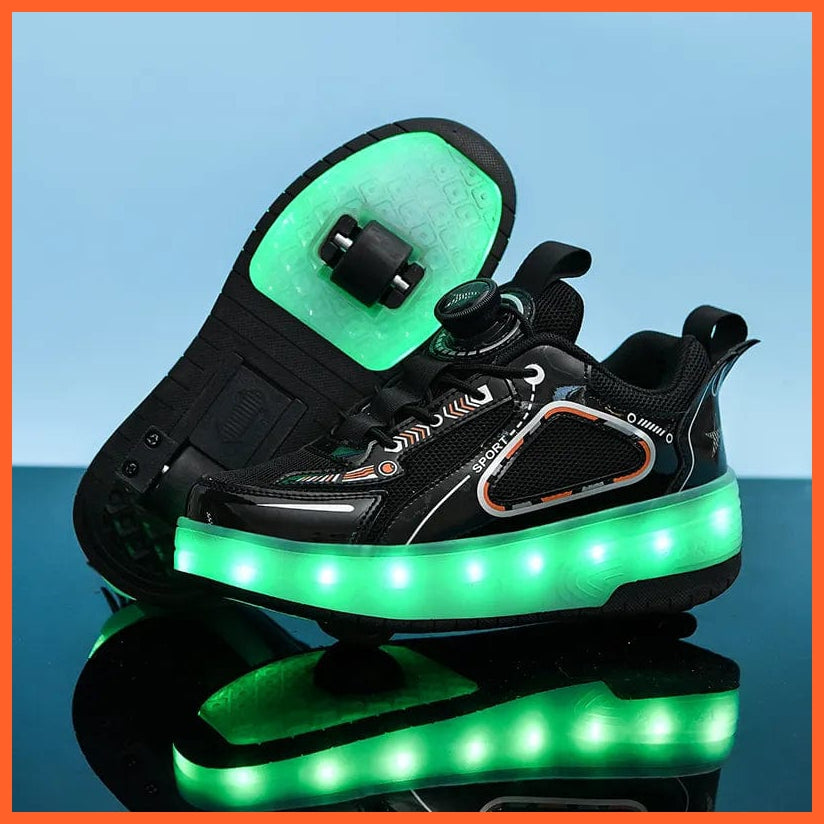 whatagift.com.au Black White Pink Led Roller Shoes Black  |  Kids Led Light Roller Heel Wheel Shoes