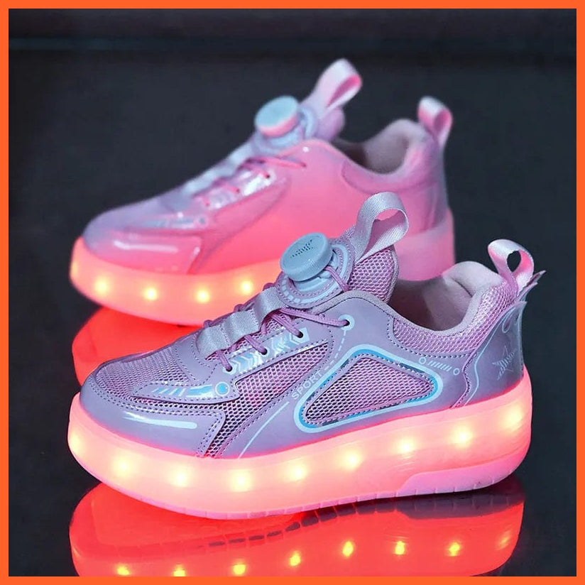 whatagift.com.au Black White Pink Led Roller Shoes Black  |  Kids Led Light Roller Heel Wheel Shoes