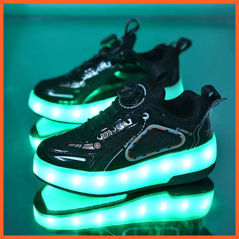 whatagift.com.au Black White Pink Led Roller Shoes Black  |  Kids Led Light Roller Heel Wheel Shoes