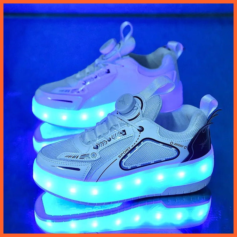 whatagift.com.au Black White Pink Led Roller Shoes Black  |  Kids Led Light Roller Heel Wheel Shoes