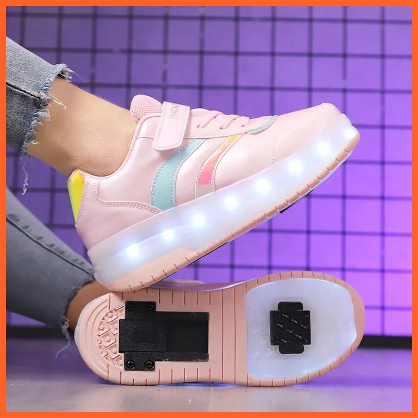 whatagift.com.au Black White Pink Led Roller Shoes Black  |  Kids Led Light Roller Heel Wheel Shoes  | Usb Rechargeable Shoes For Girls & Boys