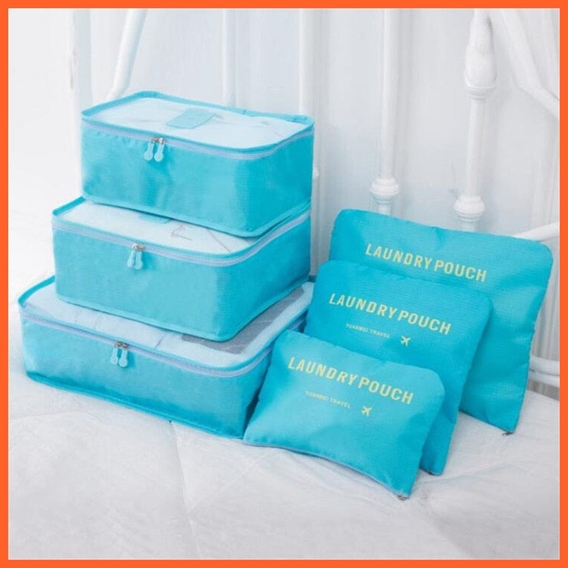 whatagift.com.au Blue / China 6 PCS Travel Storage Bag Set For Clothes Makeup | Tidy Organizer Wardrobe Suitcase Pouch