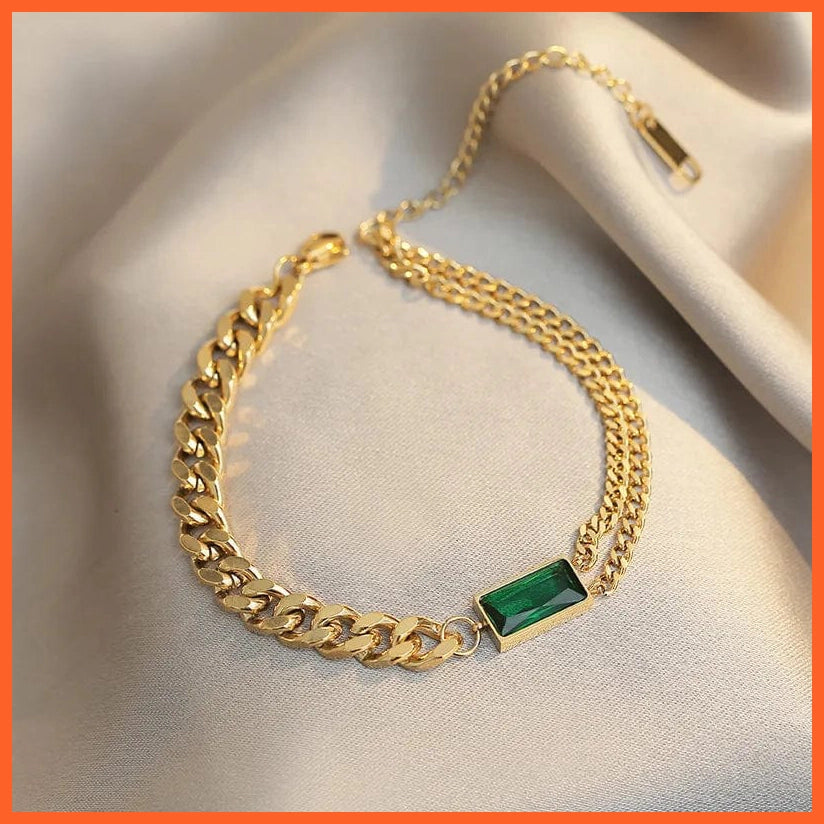 whatagift.com.au Bracelet / China Rectangle Green Crystal Stainless Steel Chain Tassel Earrings Bracelet and Necklace Set