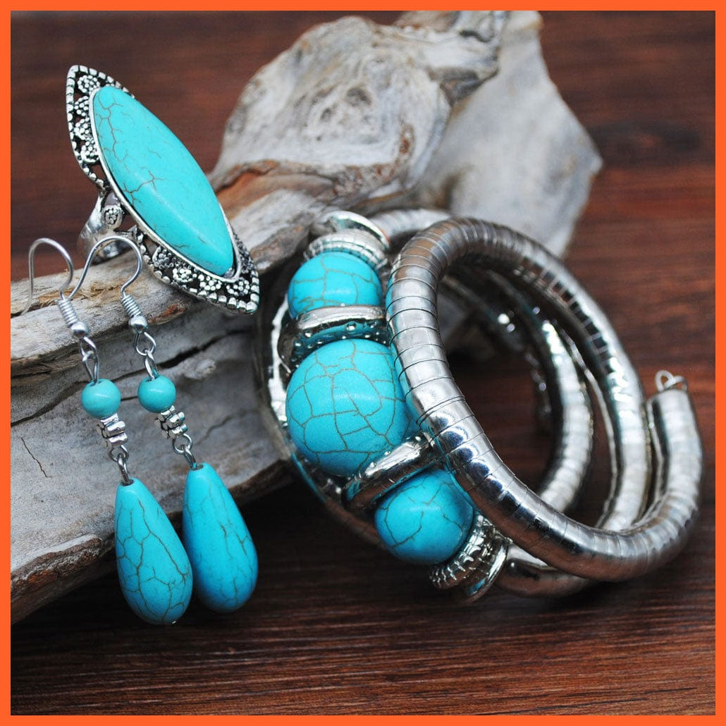 whatagift.com.au BraceletEarringRing New Turquoise Bracelet Necklace Bracelet Earring Ring Jewelry Sets Women