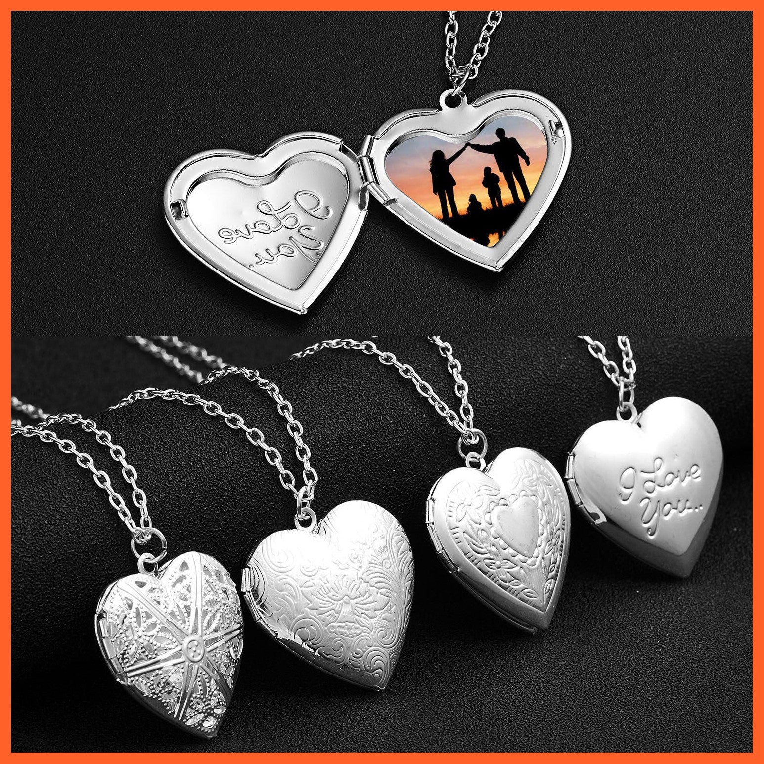 Carved Design Love Necklace Personalized Heart-Shaped Photo Frame Pendant Necklace For Women Family Jewelry For Valentine'S Day