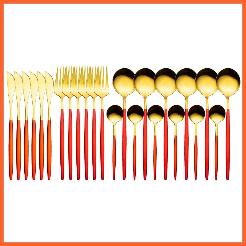 whatagift.com.au China / Red gold 24pcs Gold Dinnerware Knife Fork Spoon Stainless Steel Set  | Cutlery Set