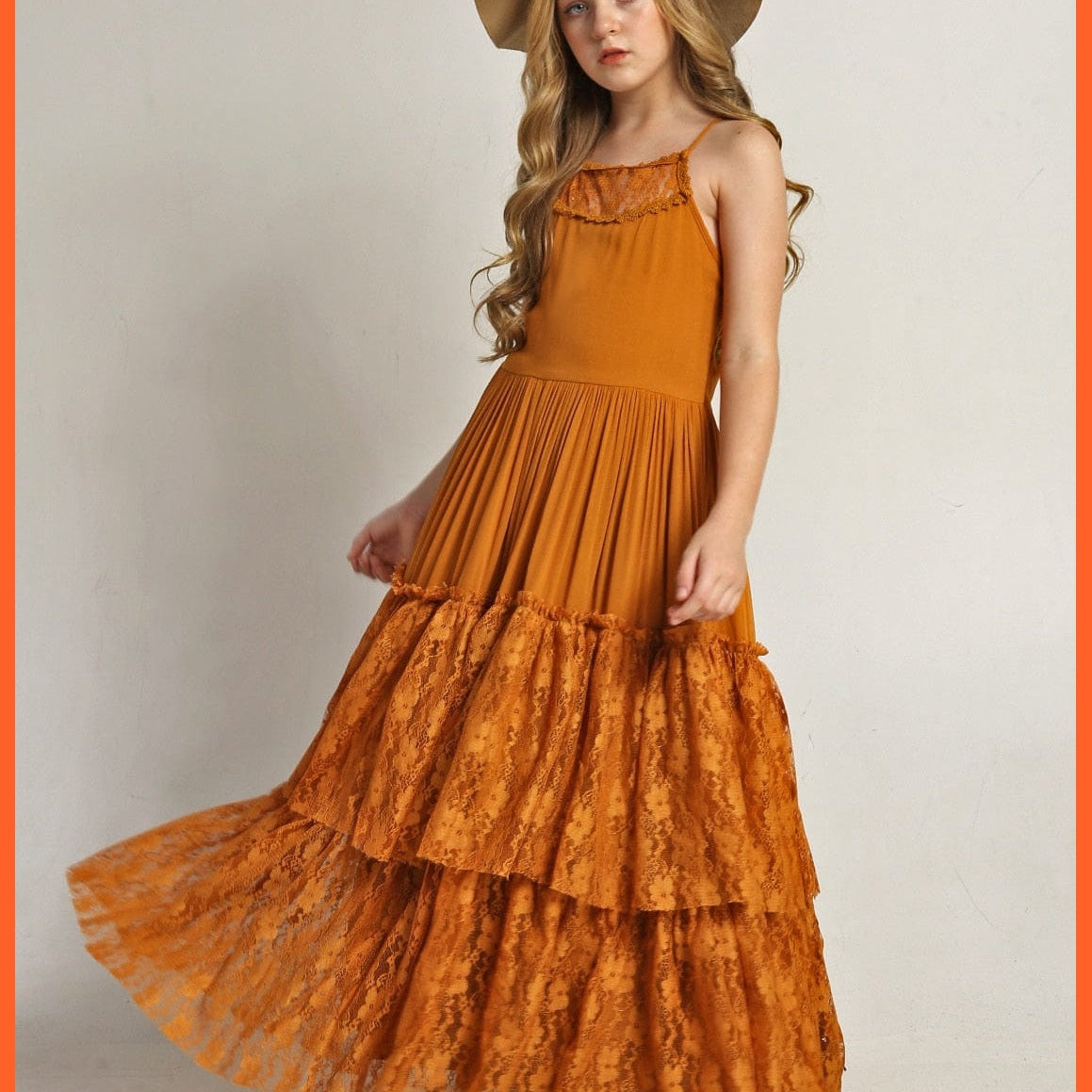whatagift.com.au Coffee / 3y Girls Lace Cotton Long Princess Dresses