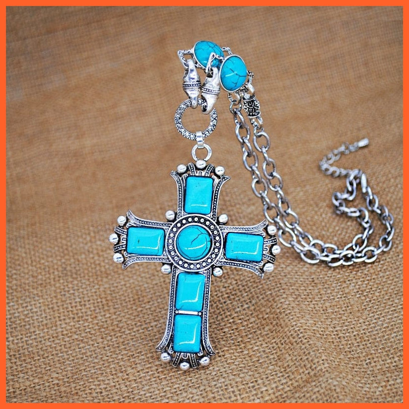 whatagift.com.au Cross New Turquoise Bracelet Necklace Bracelet Earring Ring Jewelry Sets Women