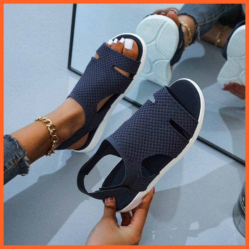 whatagift.com.au dark blue / 36 Breathable Stretchable Casual Women Flats | Buckle Strap Flat Sandal