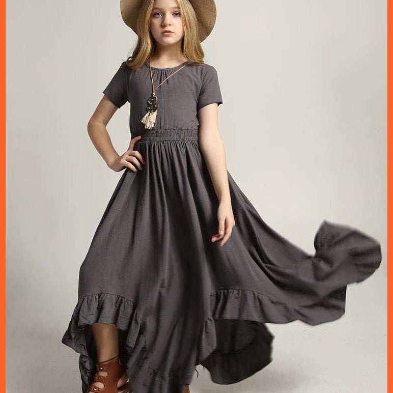 whatagift.com.au Dark Grey / 3y Girls Lace Cotton Long Princess Dresses