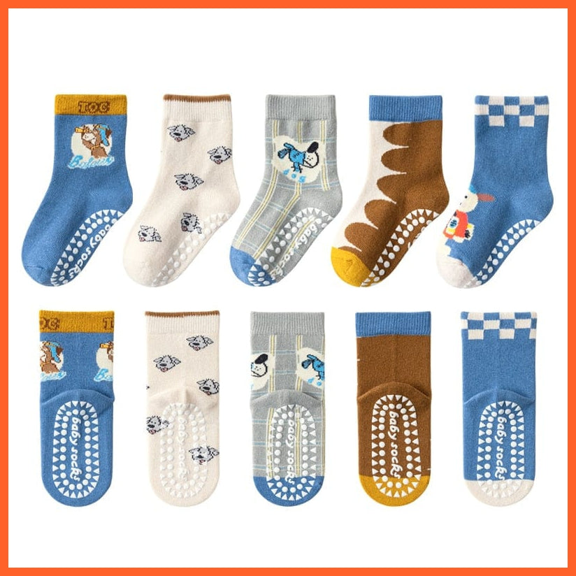 whatagift.com.au DJ-909((5 pairs) / S(1T-3T) Cotton Non-slip Socks for Kids