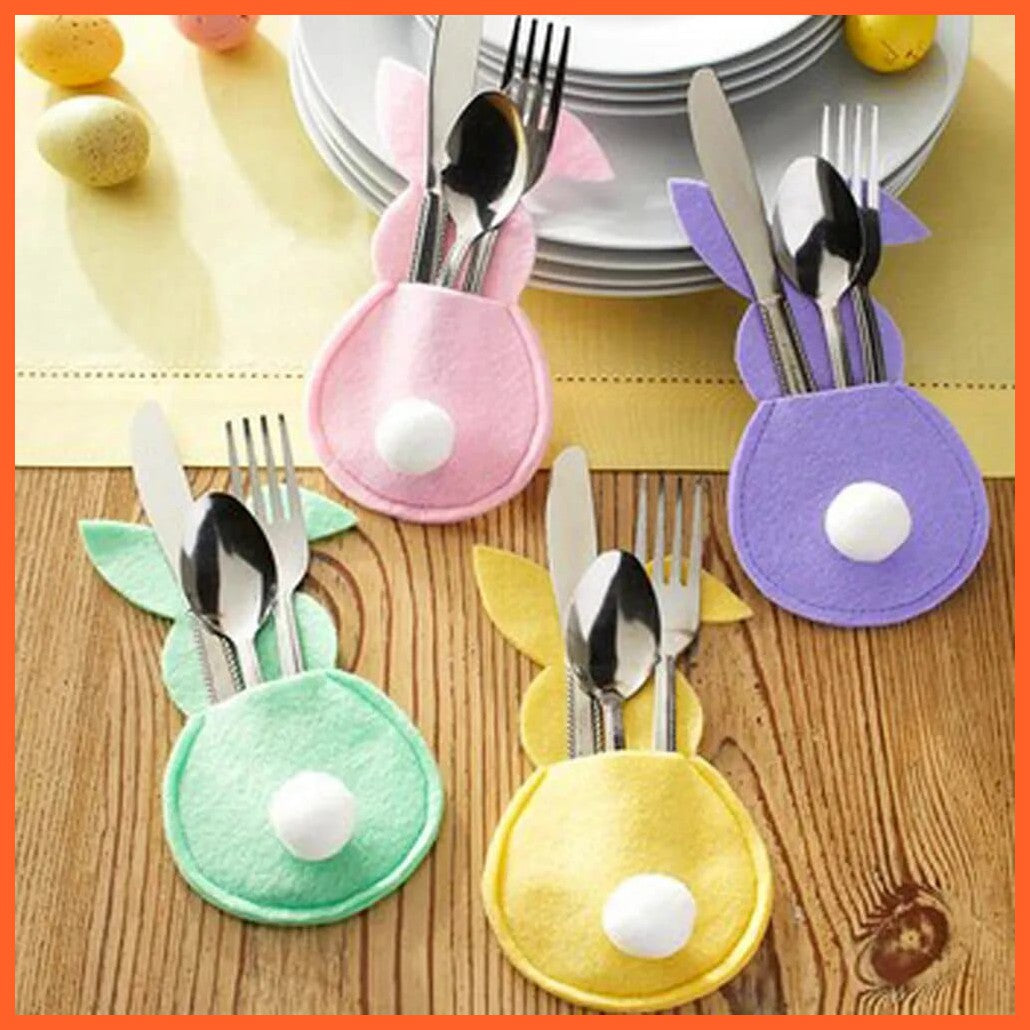 whatagift.com.au Easter Bunny Felt Cutlery Holder Bag Set - Charming Rabbit Tableware Accessories