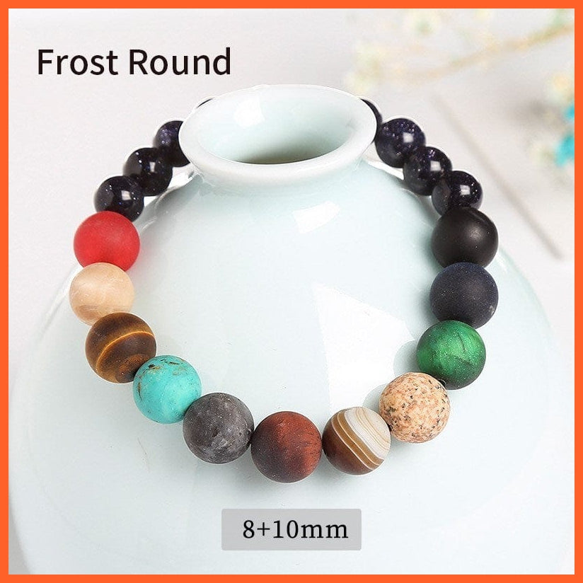 whatagift.com.au Frost Round Stone Natural Stone Eight Planets Bead Bracelets For Men Women | Universe Seven Chakra Energy Wristband