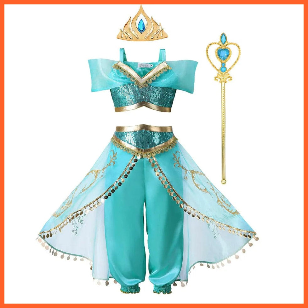 whatagift.com.au Girls Aladdin Jasmine Dress  | Halloween Carnival Cosplay Party Costume