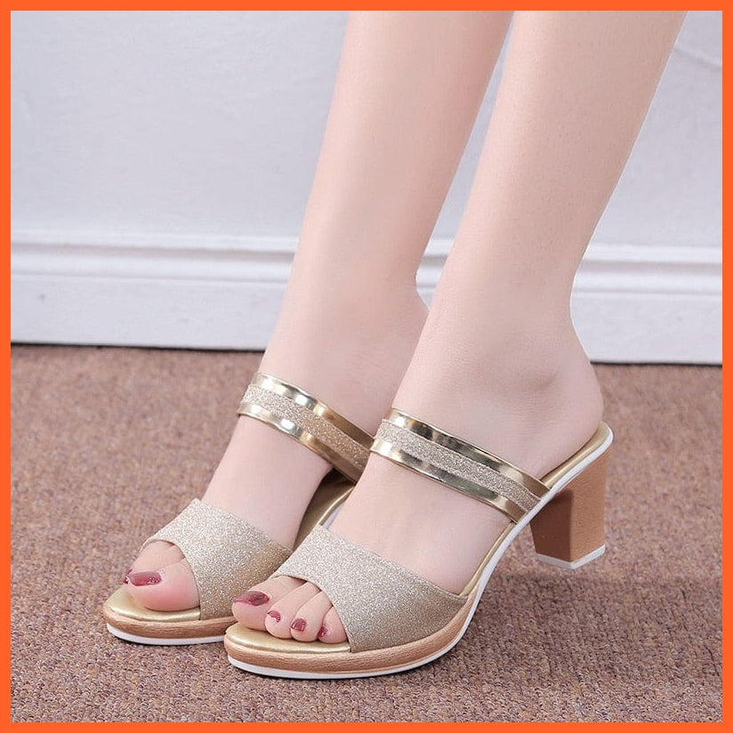 whatagift.com.au Glittery Fabric High Heels |Block Heels Sandal For Women