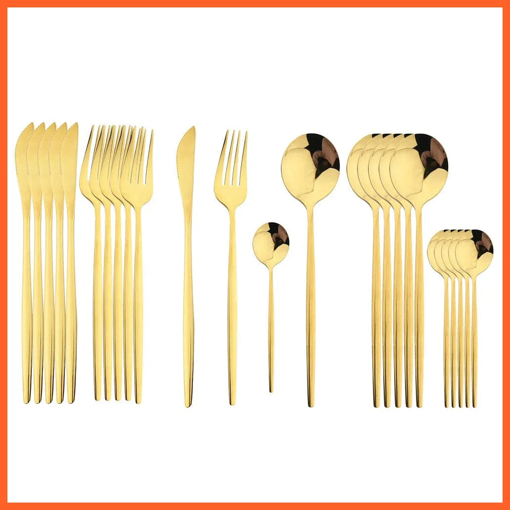 whatagift.com.au Gold 24-Piece Black Handle Golden Cutlery Set