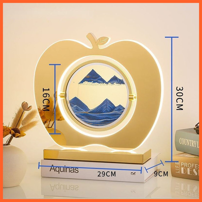 whatagift.com.au Gold--blue / Push button switch LED Sand Art Apple Statue For Home Decoration | hourglass Led Lamp