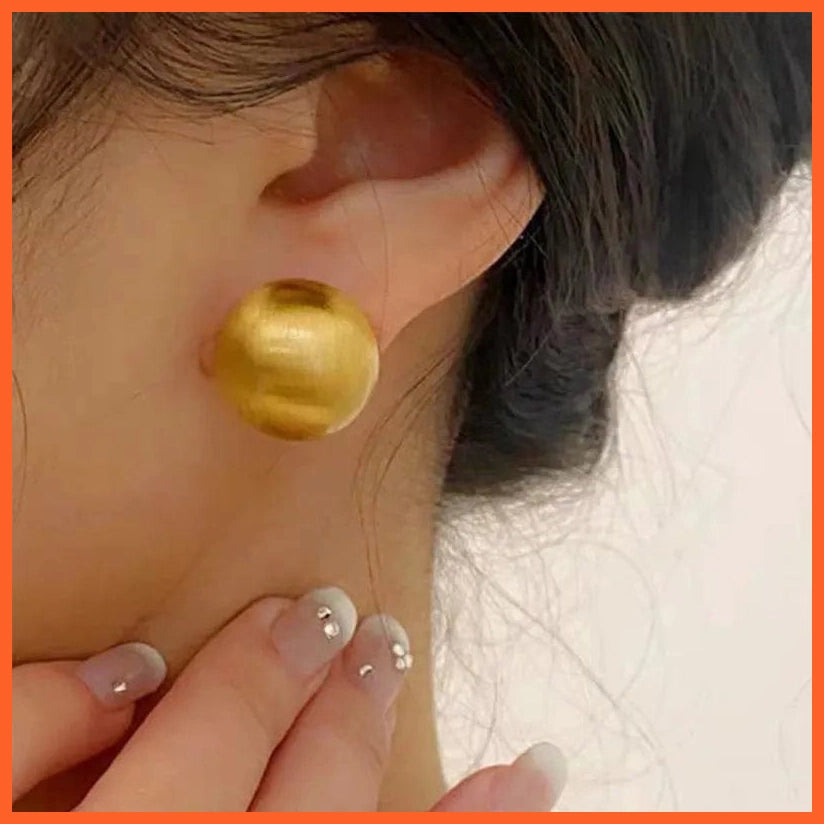 whatagift.com.au gold 2023 New Fashion Minimal Design Gold Silver Color Spherical Matte Metal Ear Studs Women's Fashion Perforated Earrings Jewelry