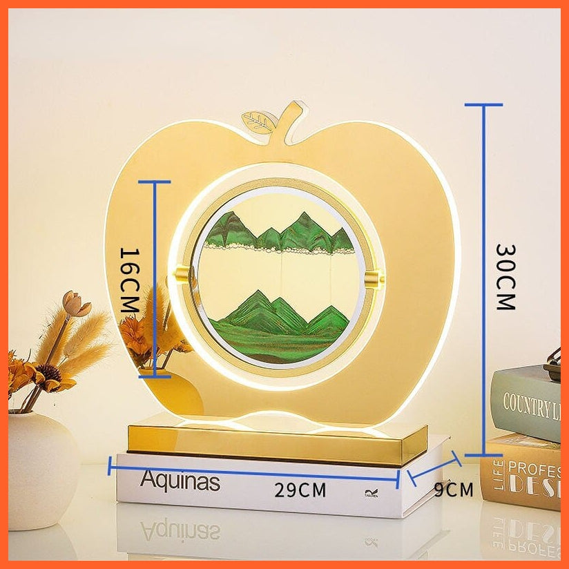 whatagift.com.au Gold--green / Push button switch LED Sand Art Apple Statue For Home Decoration | hourglass Led Lamp