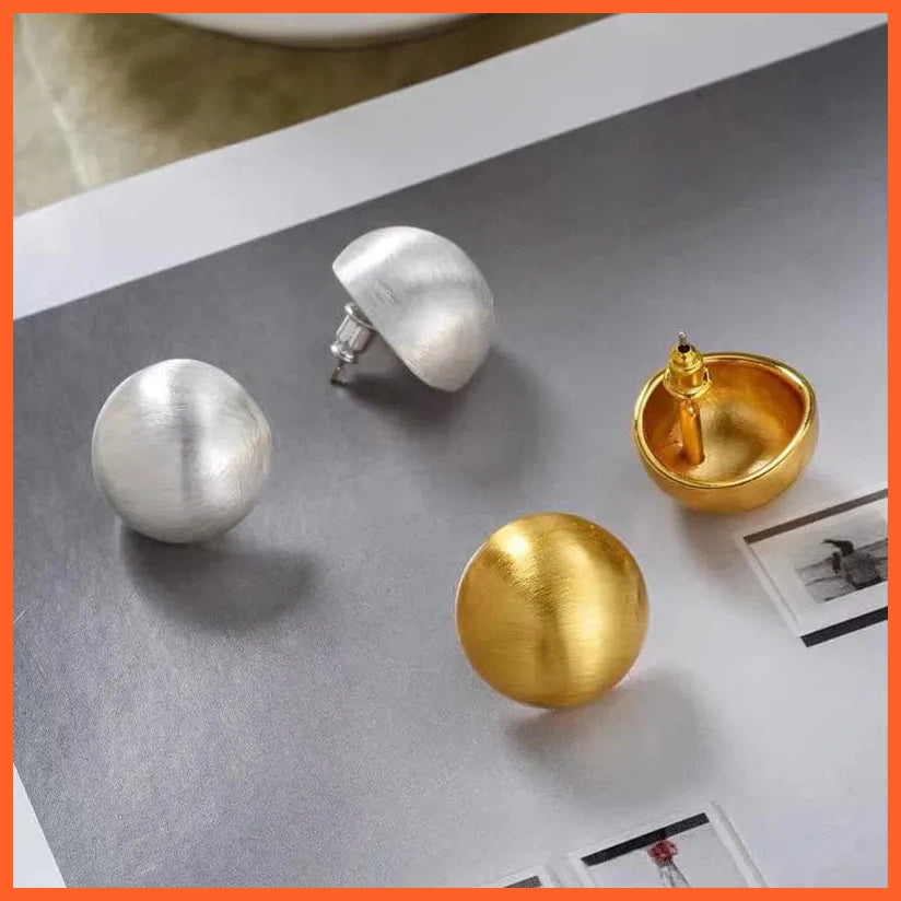 whatagift.com.au 2023 New Fashion Minimal Design Gold Silver Color Spherical Matte Metal Ear Studs Women's Fashion Perforated Earrings Jewelry