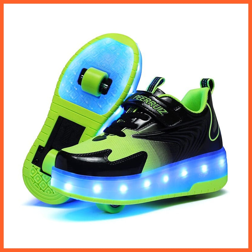 whatagift.com.au Green / 28 Sparkling Led Two Wheel Roller Range | Kids Led Light Shoes  | Kids Led Light Roller Wheel Shoes