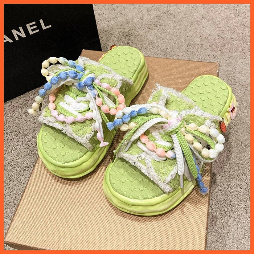 whatagift.com.au Green / 35 Summer Weave Slippers for Women | Vibrant Flip Flops | Candy Color Clogs