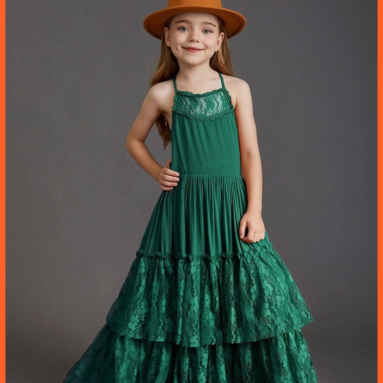 whatagift.com.au Green / 3y Girls Lace Cotton Long Princess Dresses