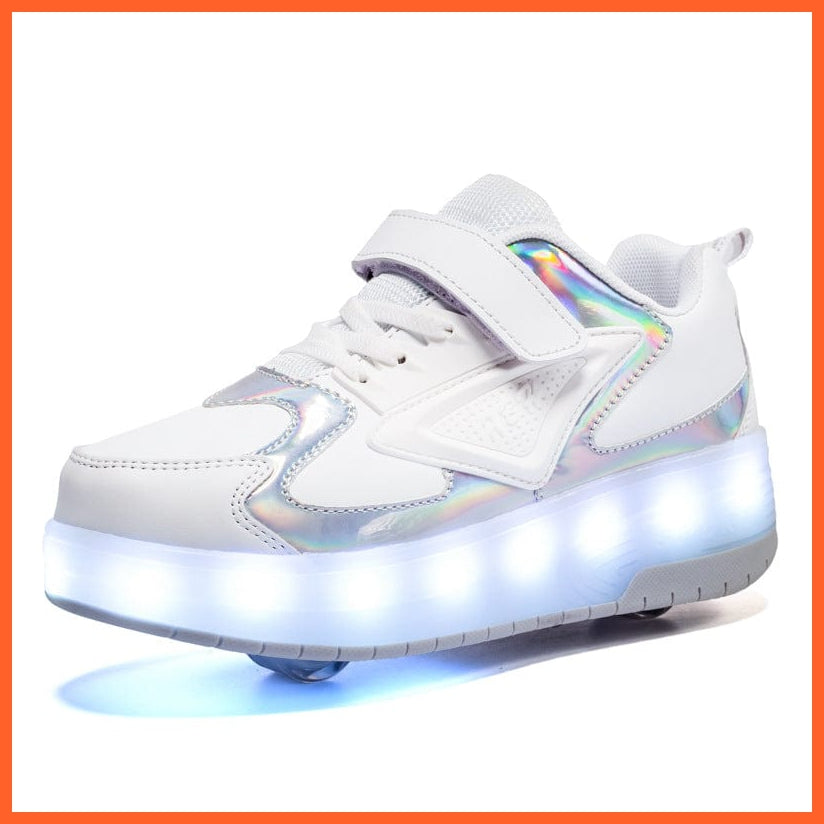 Unbranded Kids Roller Shoes White Sparkling Led Two Wheel Roller Range White  | Kids Led Light Shoes  | Kids Led Light Roller Heelys Shoes