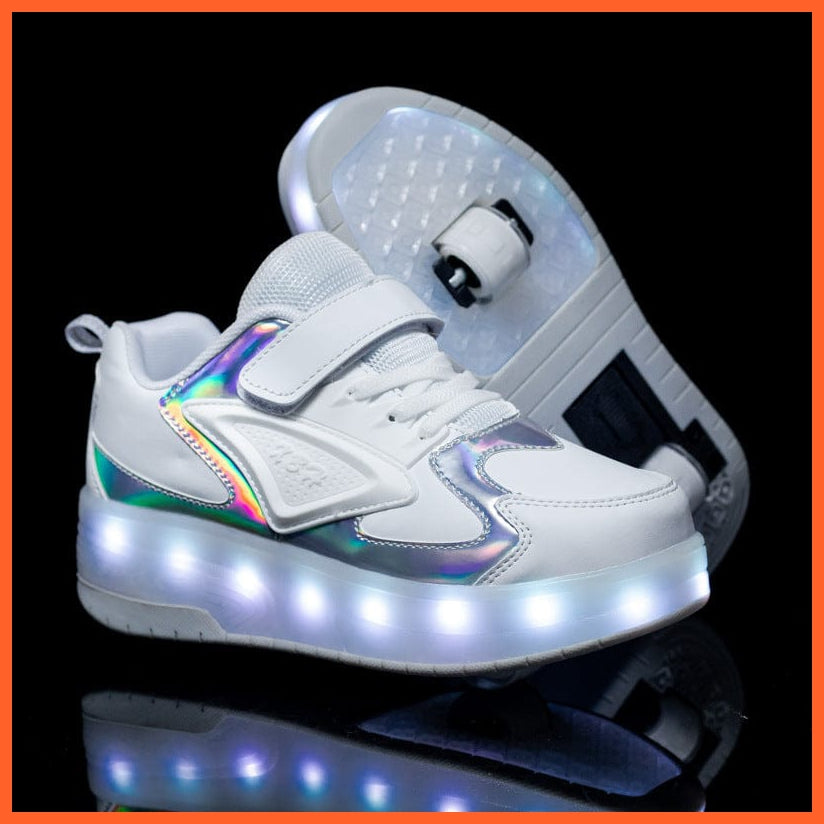 Unbranded Kids Roller Shoes White Sparkling Led Two Wheel Roller Range White  | Kids Led Light Shoes  | Kids Led Light Roller Heelys Shoes