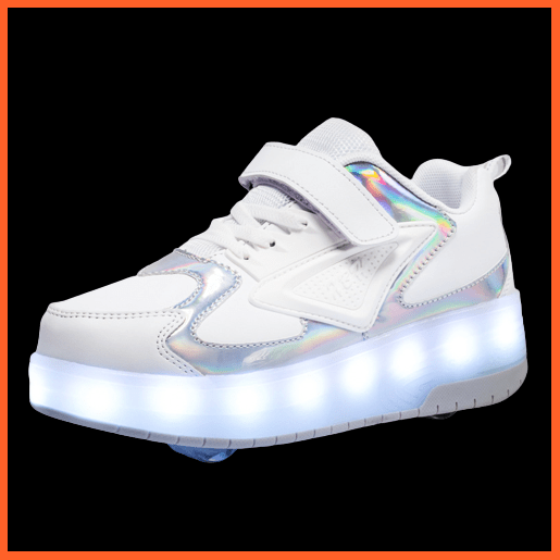 Unbranded Kids Roller Shoes White Sparkling Led Two Wheel Roller Range White  | Kids Led Light Shoes  | Kids Led Light Roller Heelys Shoes