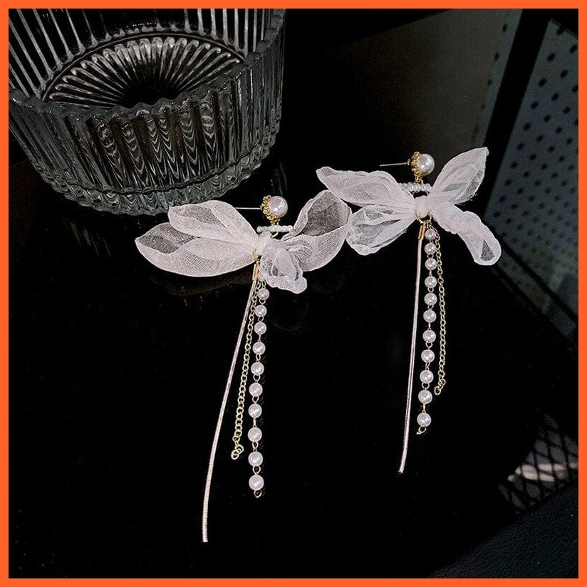 whatagift.com.au Lace Bow Pearl Tassel Earrings | Pear Earring
